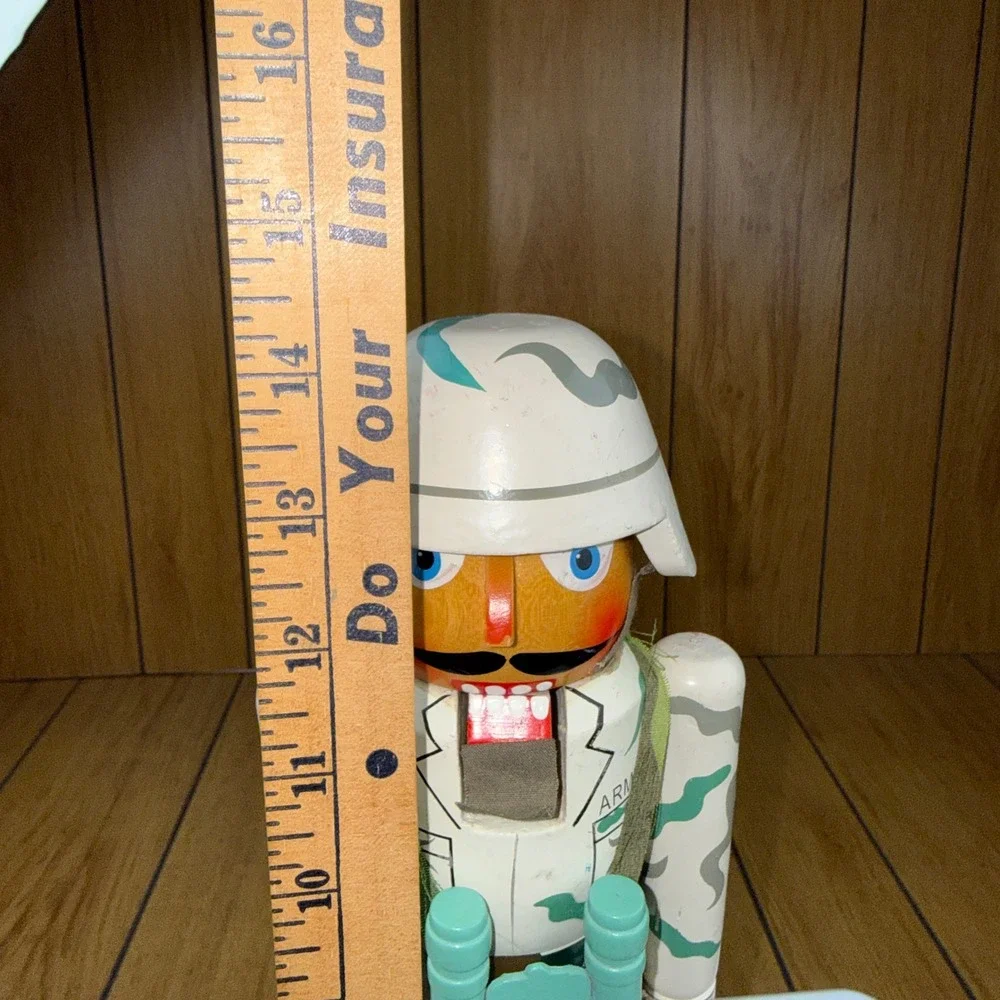Vintage Wooden Army Soldier Nutcracker Desert Camo Military Decor 14.5 Inch